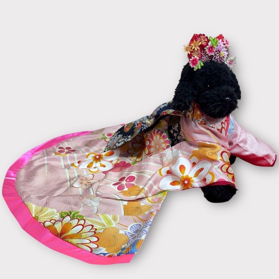 【新品特価ハンドメイド】ペット用　正絹　大振袖　サイズSM〜Ｌ