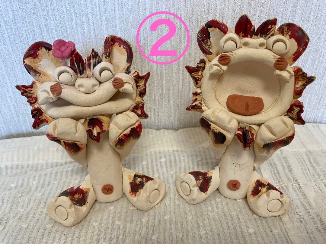 シーサー　御守り　魔除け　厄除け　笑顔　ニコニコ　花シーサー　陶器　やちむん沖縄