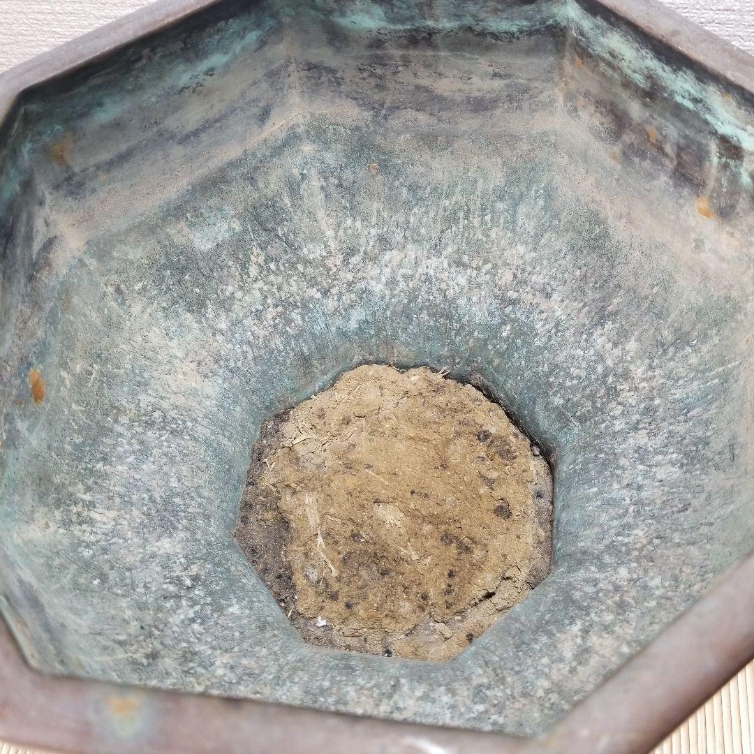 【金屋五郎三郎 造】宣徳銅製 超美形 曲耳壽刻高足八角 火鉢　瓶掛