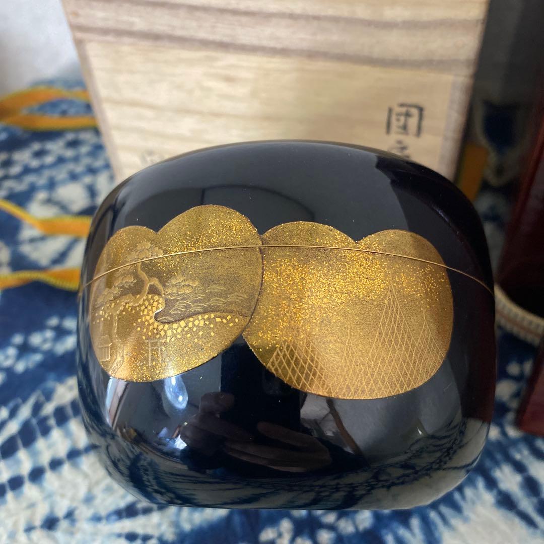 向陽　団扇蒔絵平棗　二重箱　茶道具
