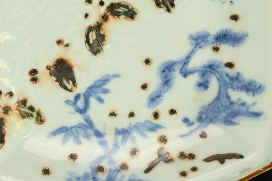 古九谷 四方 皿 うぶ出し 小皿 参考品(ZE576)