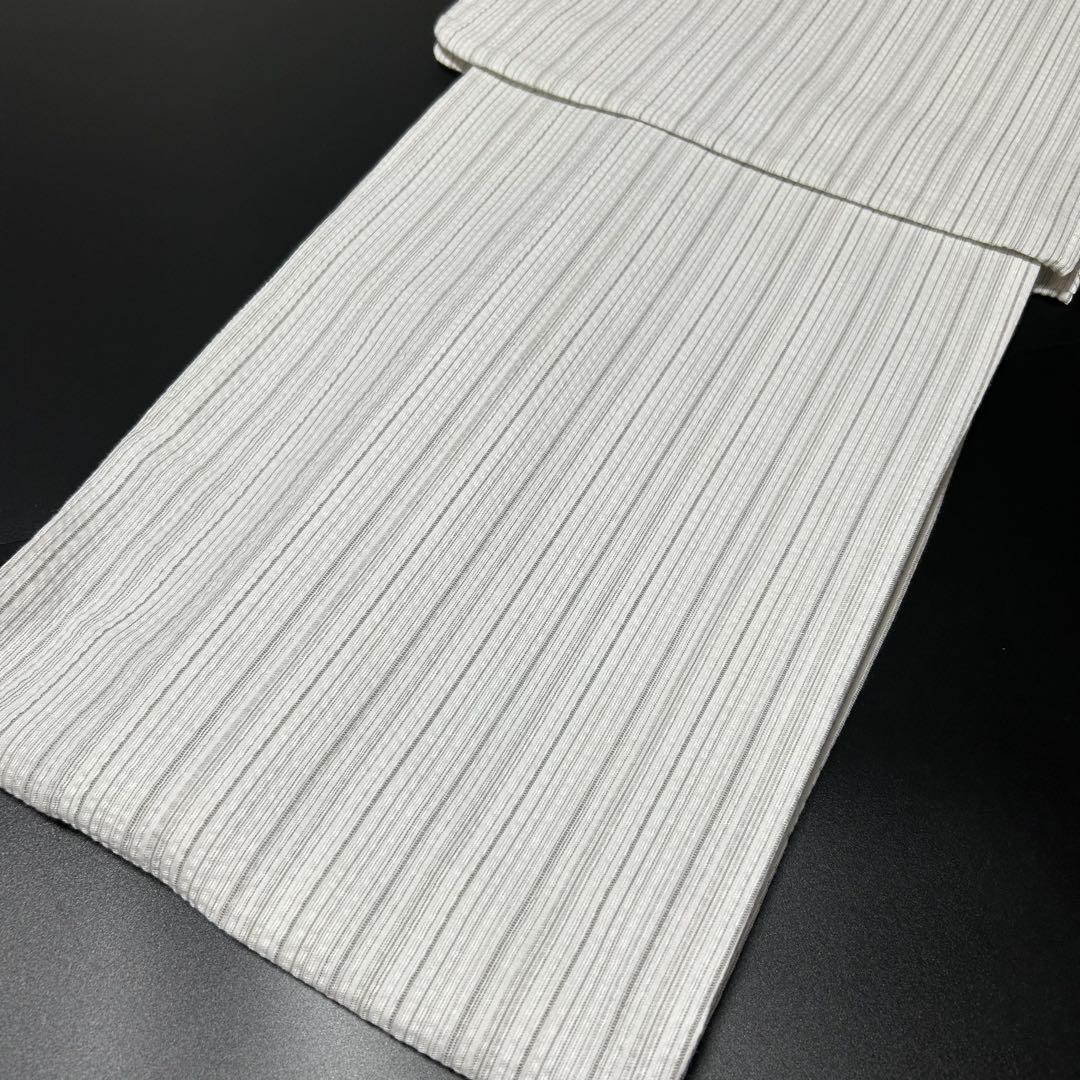 古典しじら織　浴衣　綿 粋な夏着物 縞柄　半幅帯　麻の葉　2点 0722⑤