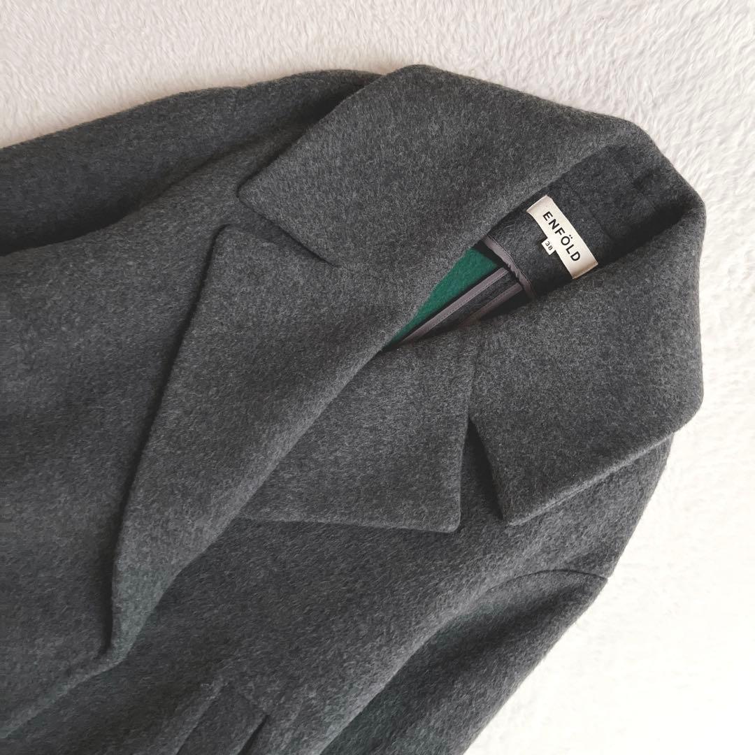 美品✨エンフォルド ウール リバーコート チェスター コクーン グレー×グリーン
