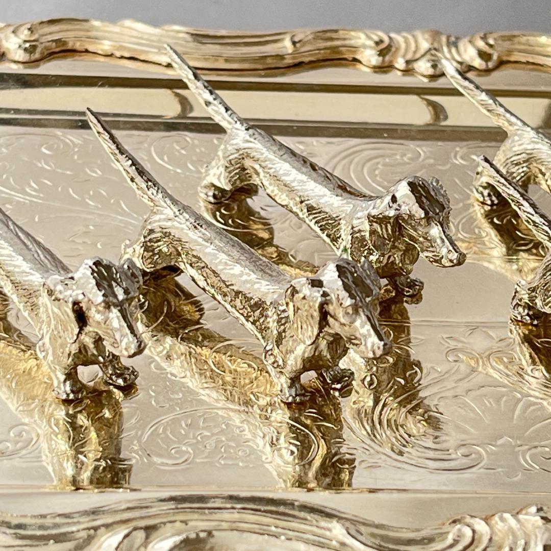 【仏蘭西】 ダックスフンドのナイフレスト 7個組【シルバープレート】