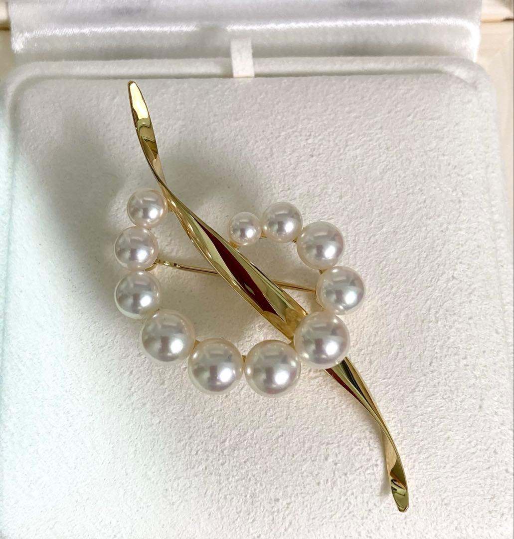 【極美品】ミキモト パール ブローチ K18YG 現行品 ケース・外箱 愛子様