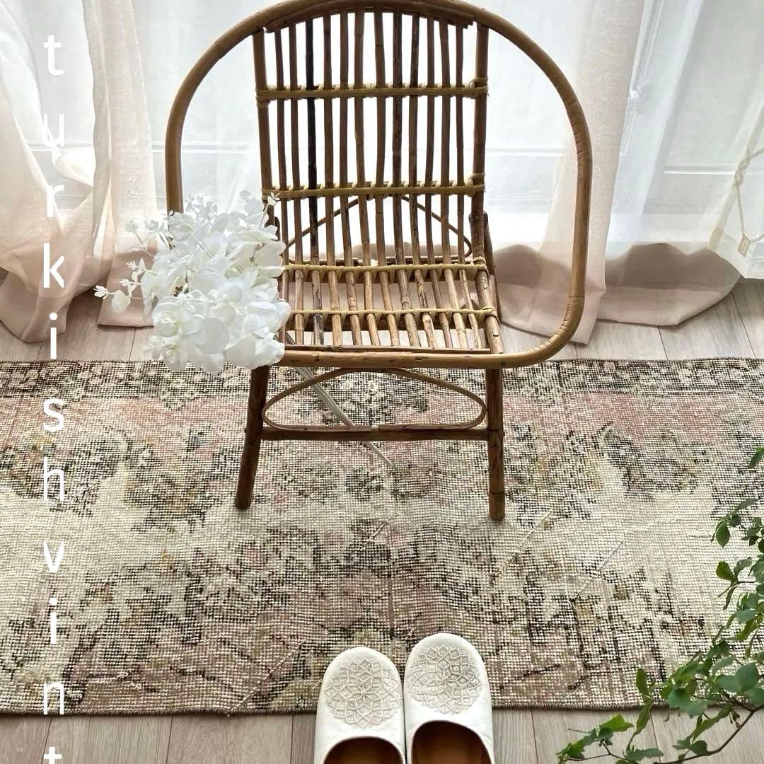 カフェオレ59×216ピンク　ブラウン　超ロングランナー　トルコヴィンテージラグ