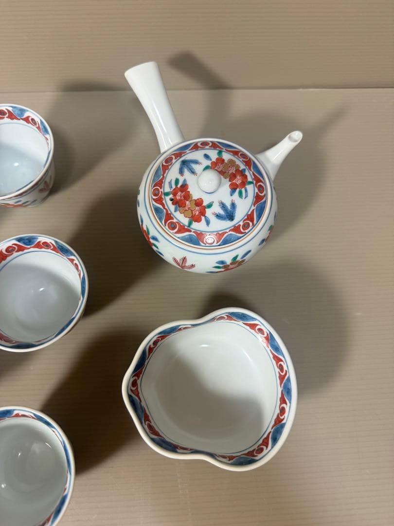 2169源右衛門　古伊万里風桜図　玉露茶器セット　急須1客　湯冷し1客　湯呑5客