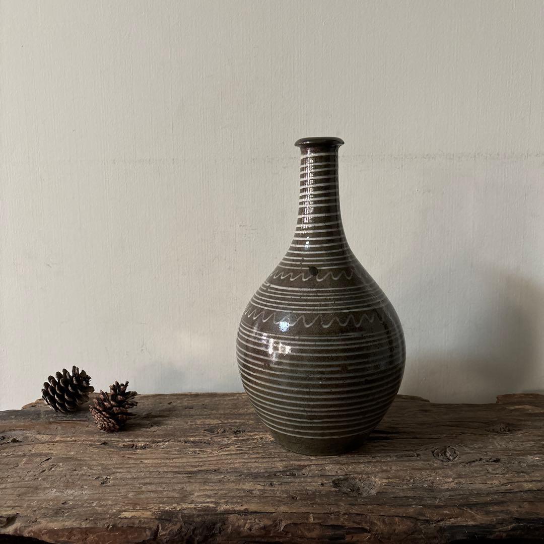 古丹波焼　えへんイッチン徳利　その② 古陶磁.アンティーク.花入.筒描　検:李朝