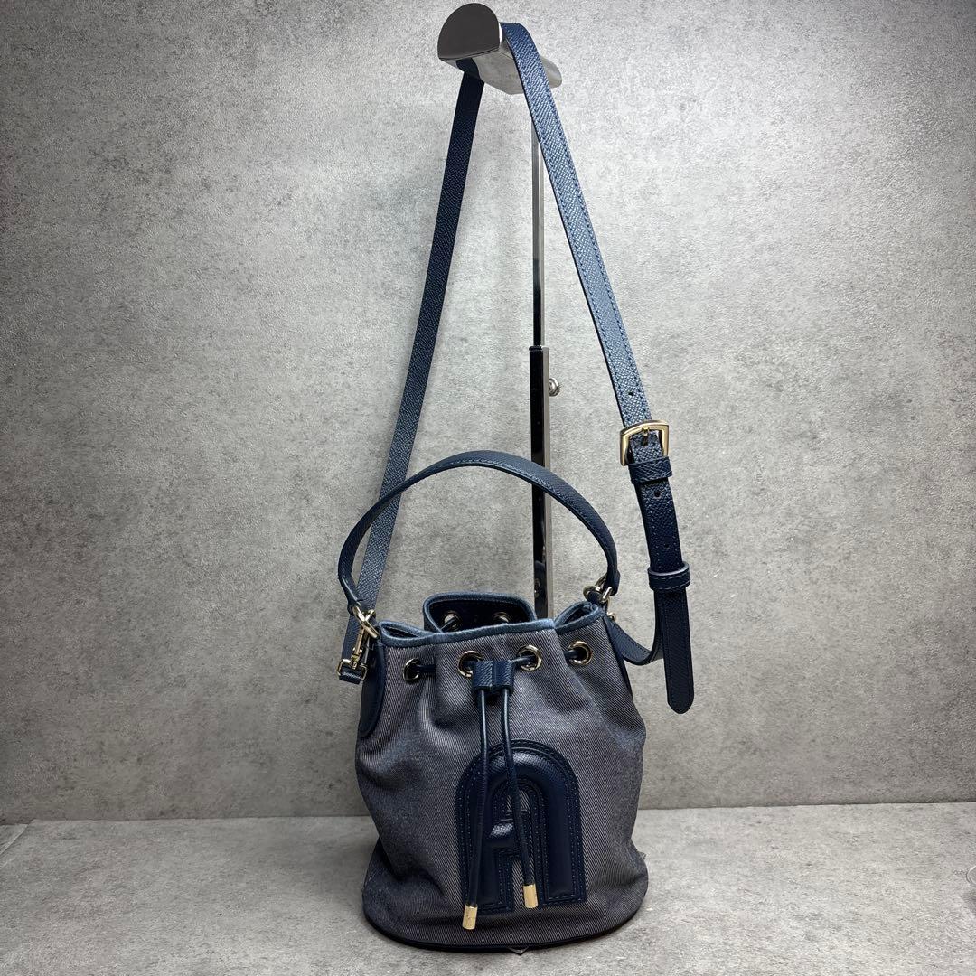 現行品 FURLA フルラ 2wayショルダーバッグ クリオ アーチロゴ デニム