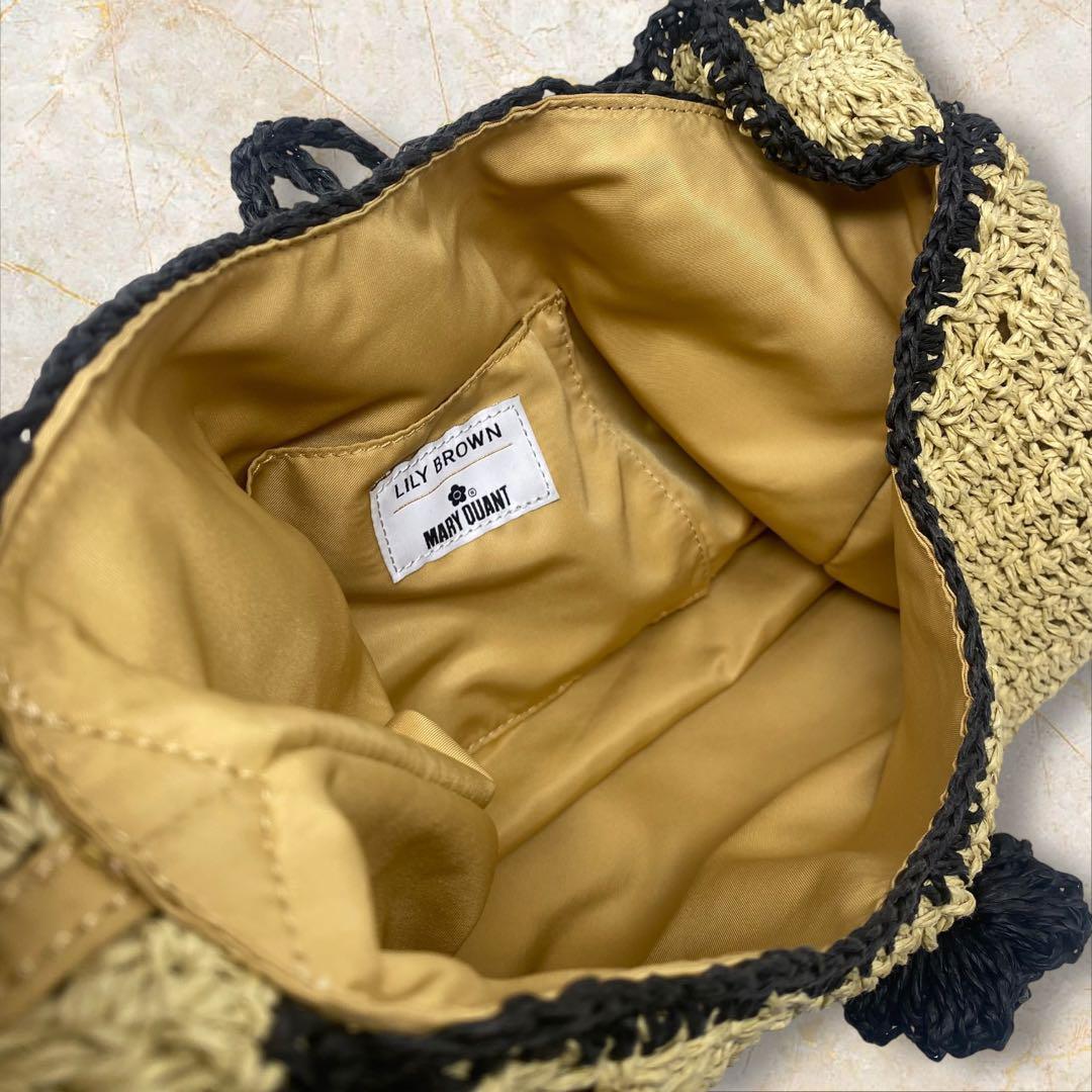 未使用 マリークワント リリーブラウン ペーパーラウンドフリルバッグ カゴバッグ