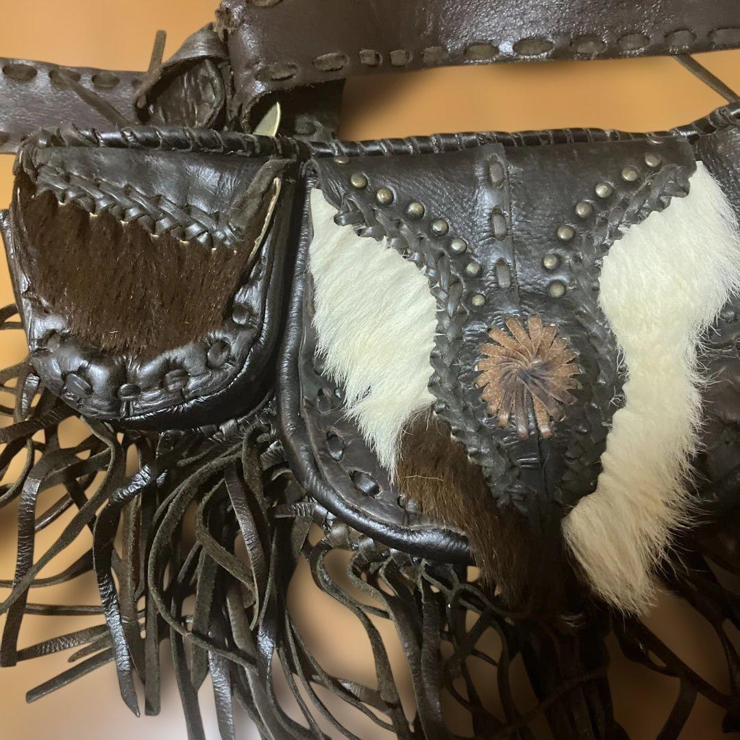 本革　レザーフリンジウェストバッグ