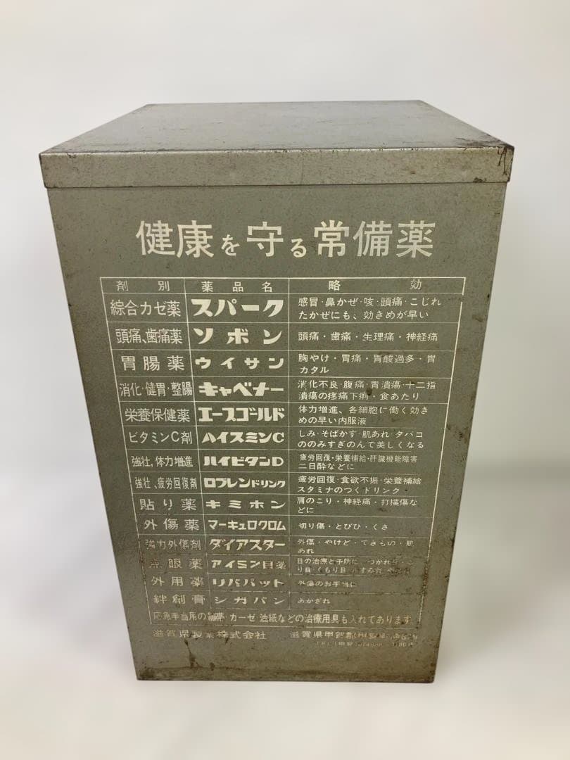 昭和レトロ スパーク 常備薬 スチールbox 薬箱 薬ケース ガラス窓 鍵付