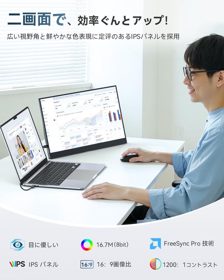 モバイルモニター 15.6インチ 自立型 薄型 軽量 リモートワーク 在宅勤務