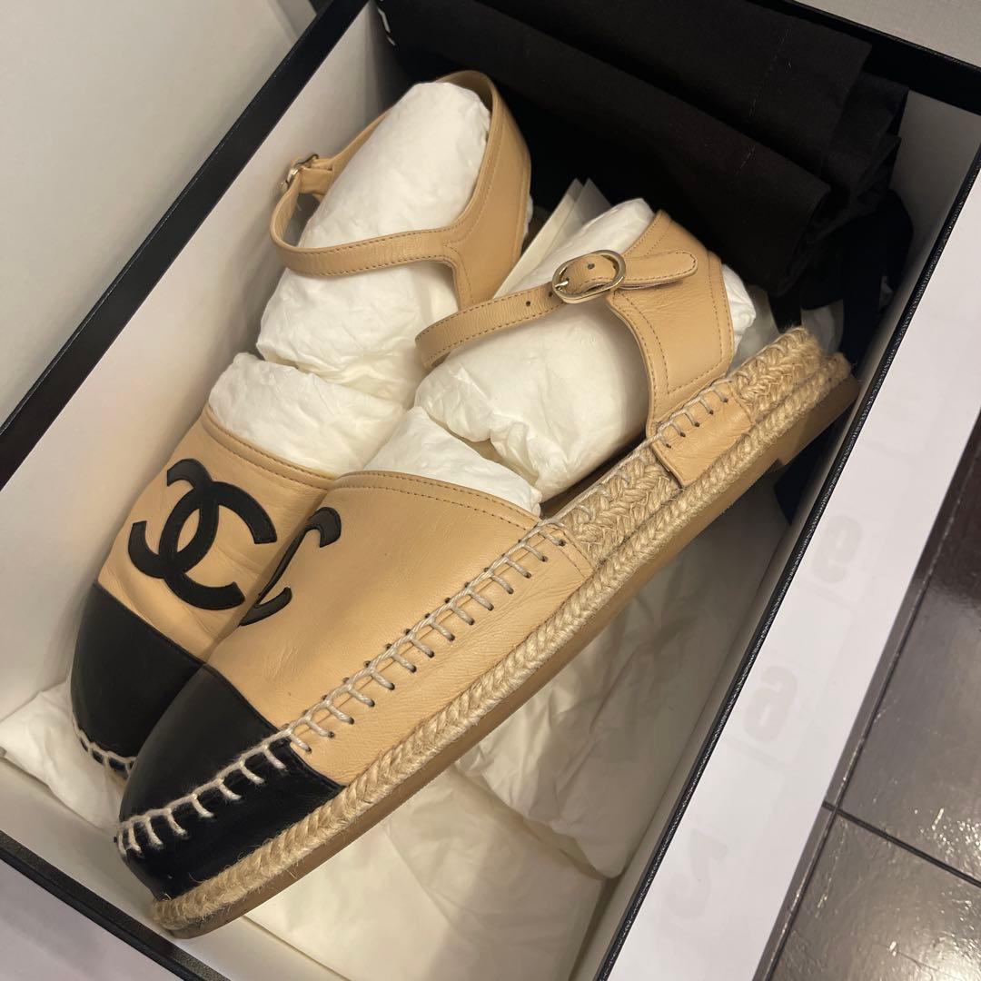 CHANEL エスパドリーユ ベージュ/黒