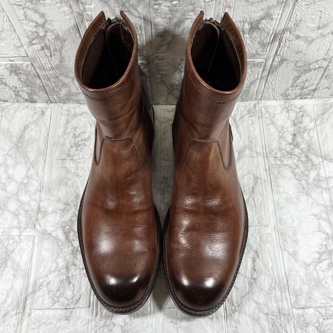 【美品】PADRONE ペコスブーツ　茶芯　本革　バックジップ　25.5㎝