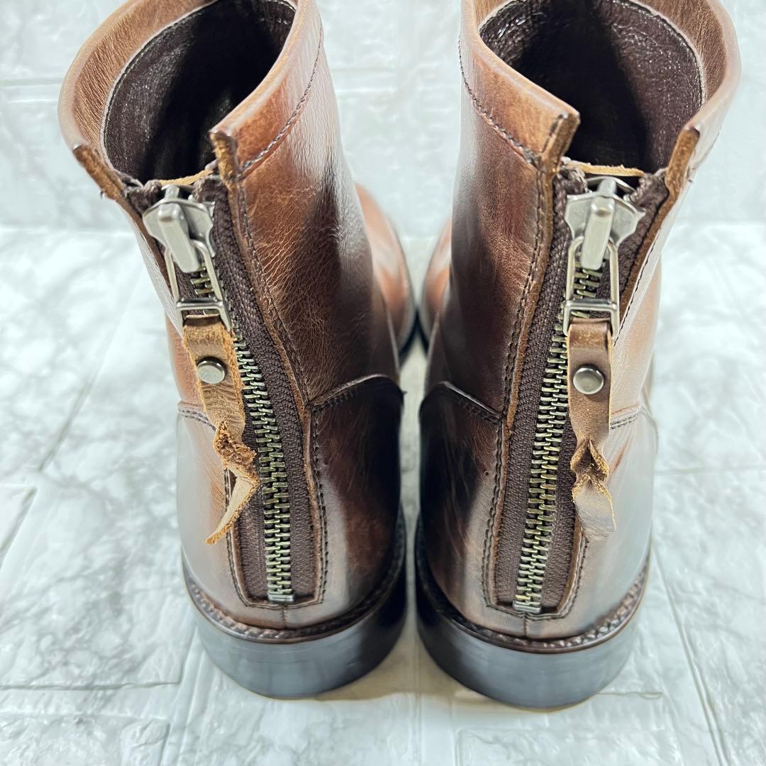 【美品】PADRONE ペコスブーツ　茶芯　本革　バックジップ　25.5㎝