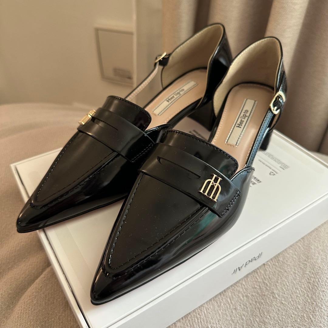 【Herlipto】black Trois Heel Loafers パンプス