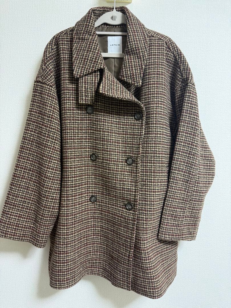 lepsim ウーリーダブルミドルチェックコート