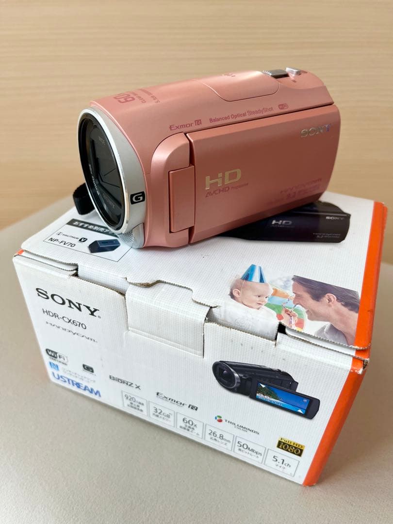 SONY HDR-CX670 ビデオカメラ 本体 ピンク 三脚付き