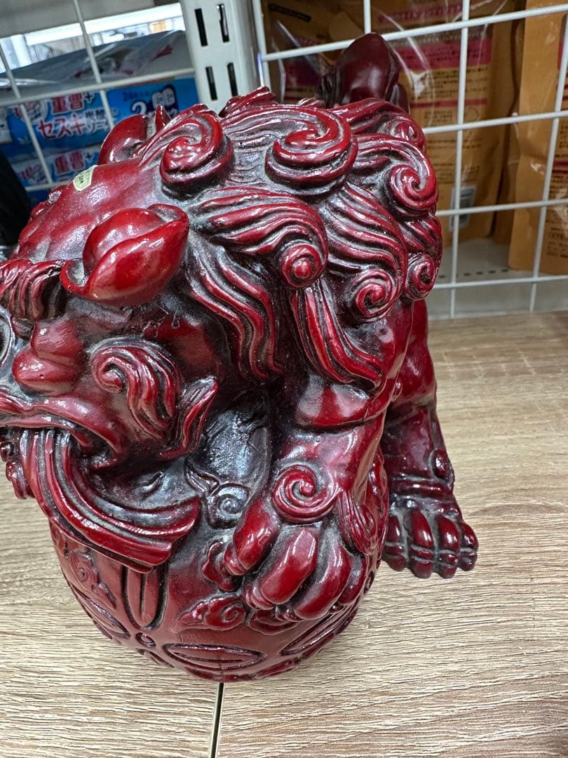 【3体セット】赤獅子 狛犬 親子獅子 置物 大小まとめ売り 縁起物 風水