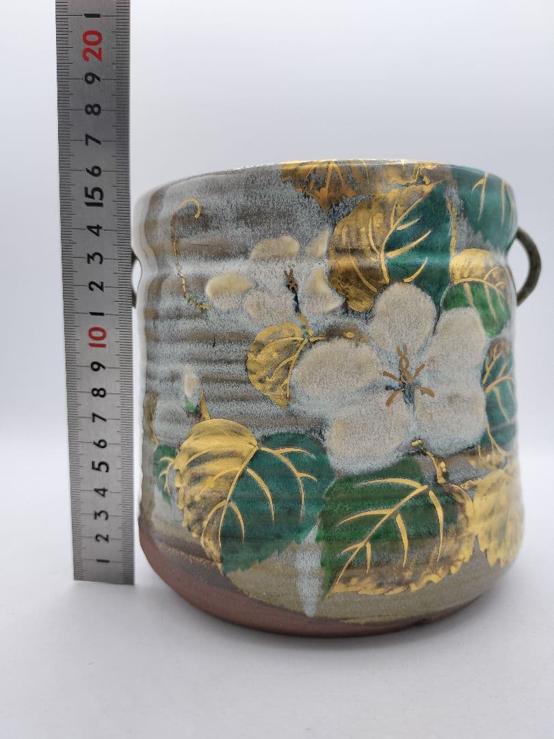 c810 【未使用】水指 乾山写 耳付 夕顔 中村秋峰 木箱 茶道具 古物