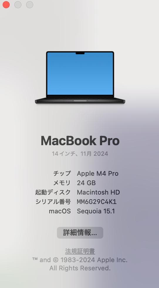 MacBook Pro M4 Pro 14インチ 24GBメモリー US配列
