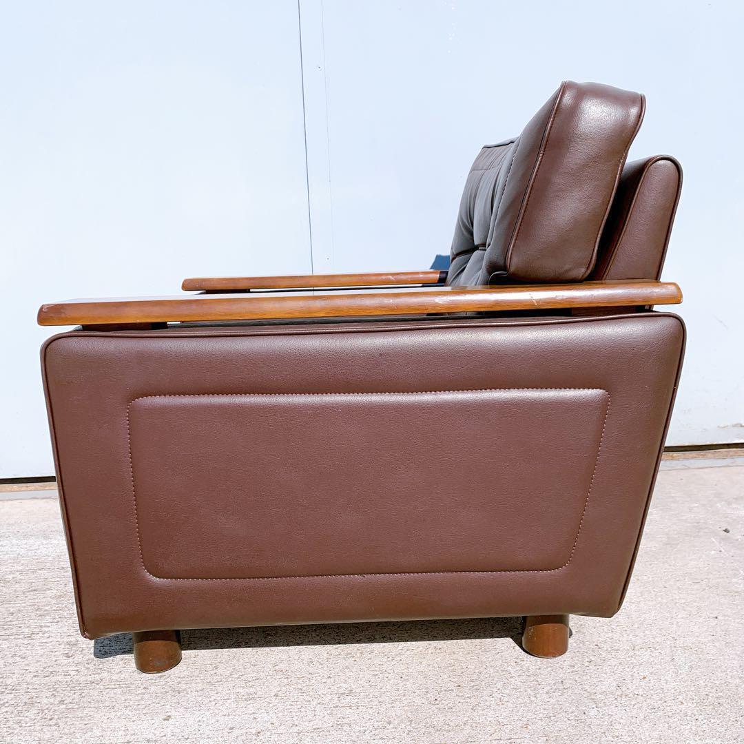 【送料無料】Karimoku カリモク レザー 1人掛けソファ 昭和レトロ 茶①