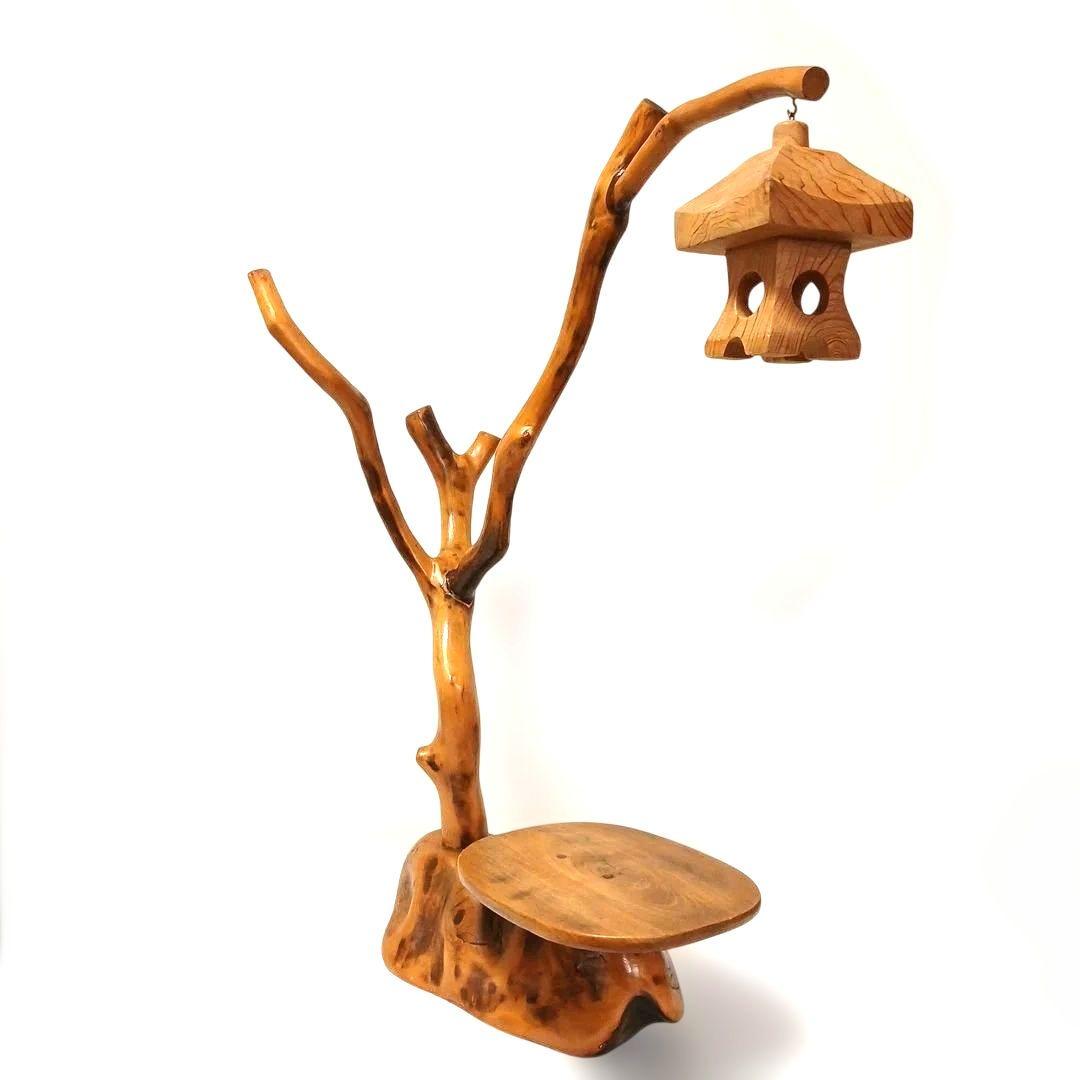 天然木 灯籠 花台 飾り台 盆栽台 置物 バードアスレチック インテリア 工芸品