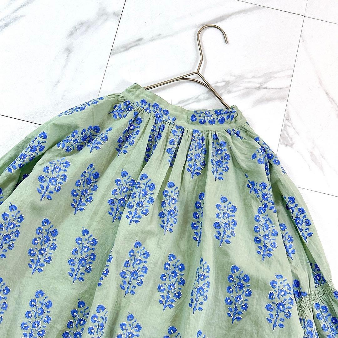 新品タグ✨ヌキテパ 人気 コットンボイル スキッパー ブラウス 花柄 ミントF