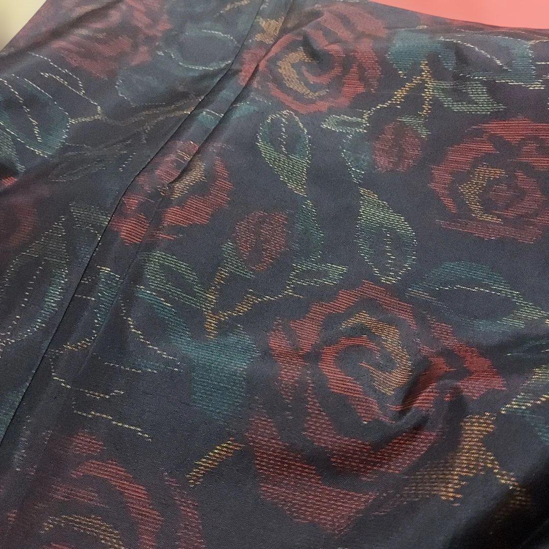 よこそ大島紬　薔薇柄　正絹　袷　バチ衿