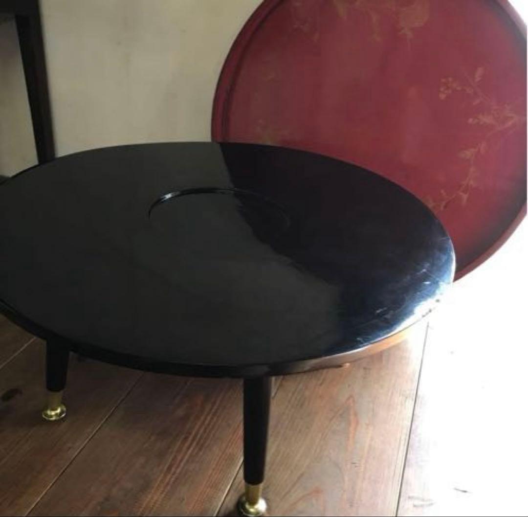 骨董　漆塗り　金彩　蒔絵　ちゃぶ台　飾り台　当時物　古道具　テーブル　脚取り外し