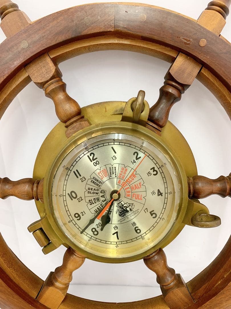 2SAM28 舵 掛け時計 アンティーク 舵輪デザイン 置時計 木製 真鍮