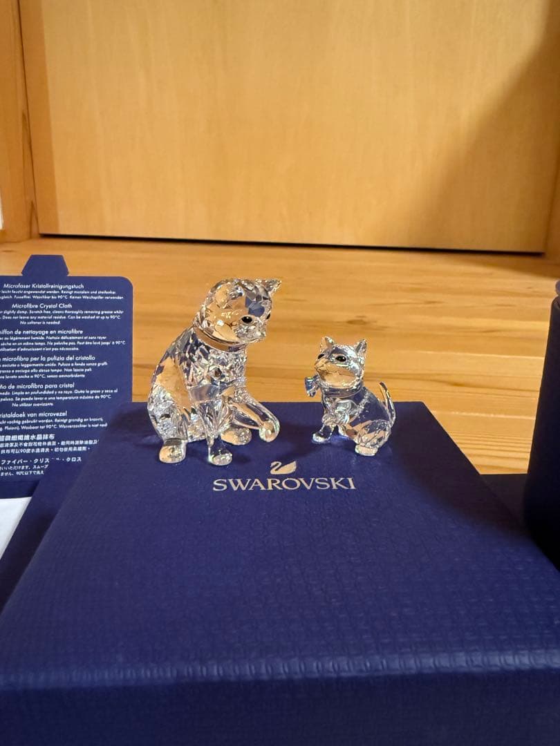Swarovski 猫と子猫のクリスタルフィギュアセット