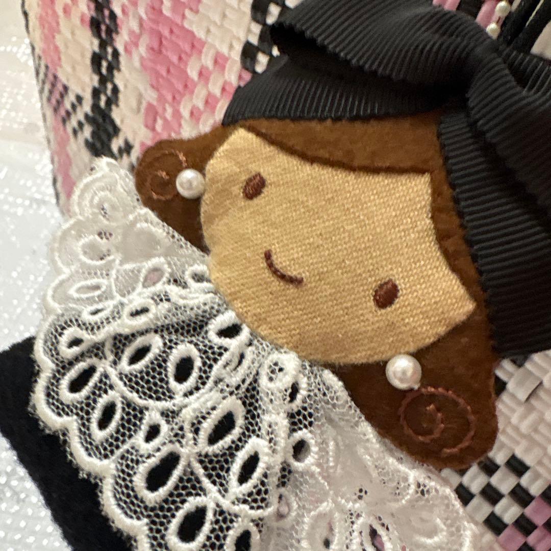 ファミリア　レトラ　メルカドバッグ　ピンク　ブラック　チェック