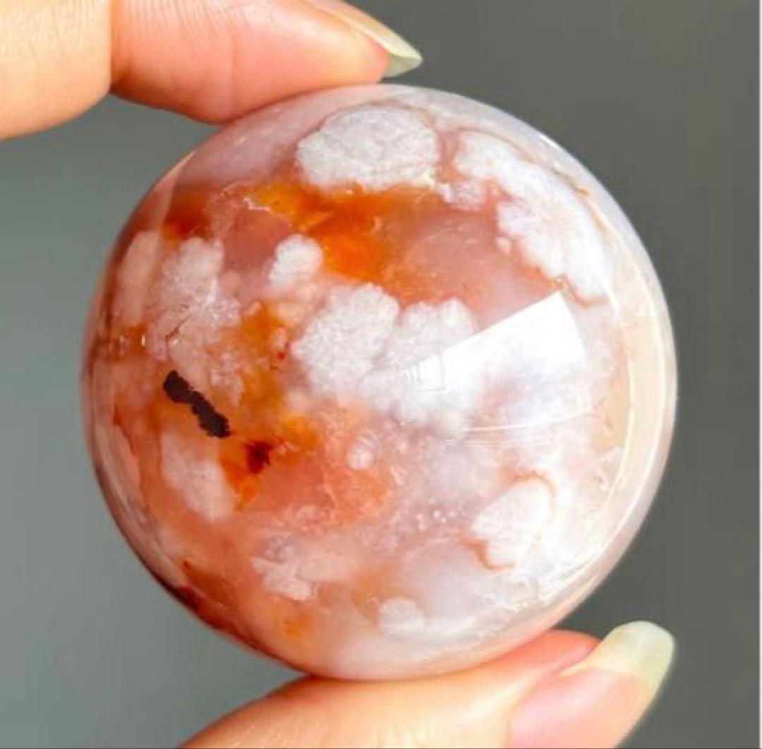 値下げ　レア　高品質　カーネリアン桜瑪瑙　スフィア　天然石　花