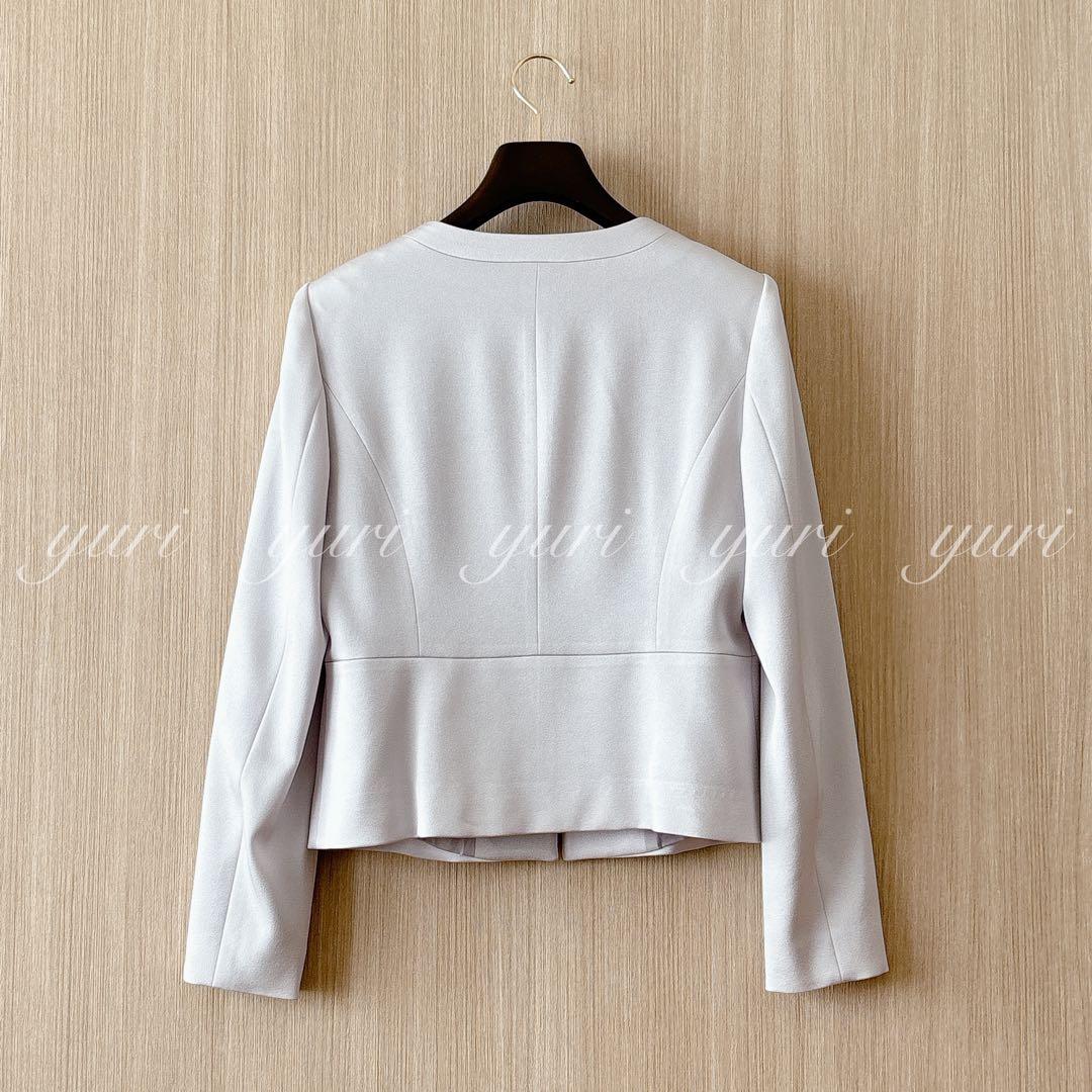 【1109】アナイ　トリアセサテンノーカラージャケット　ライトグレー　38