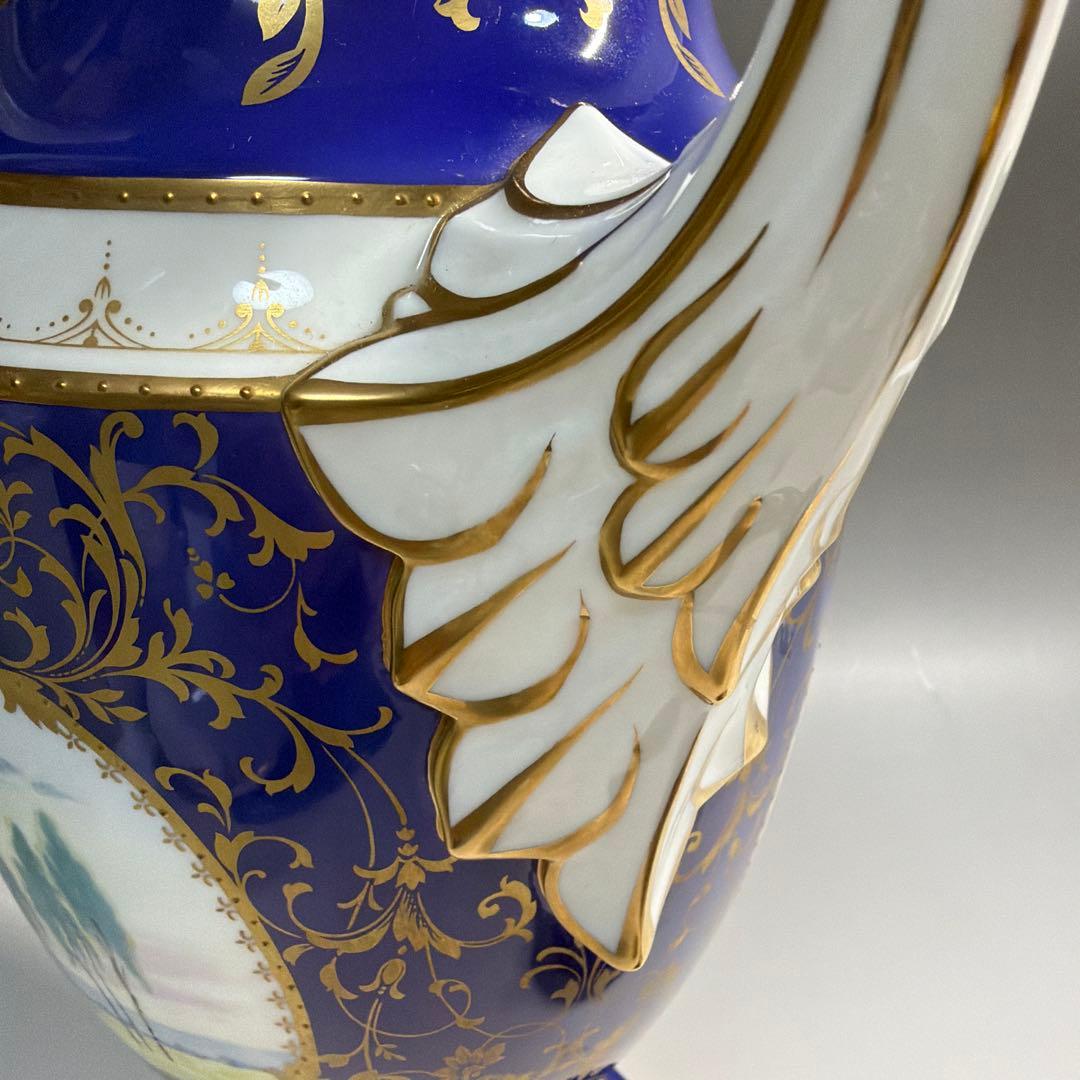 モ*モ様 ノリタケ 飾り壺 金彩 コバルトブルー ハンドペイント 風景