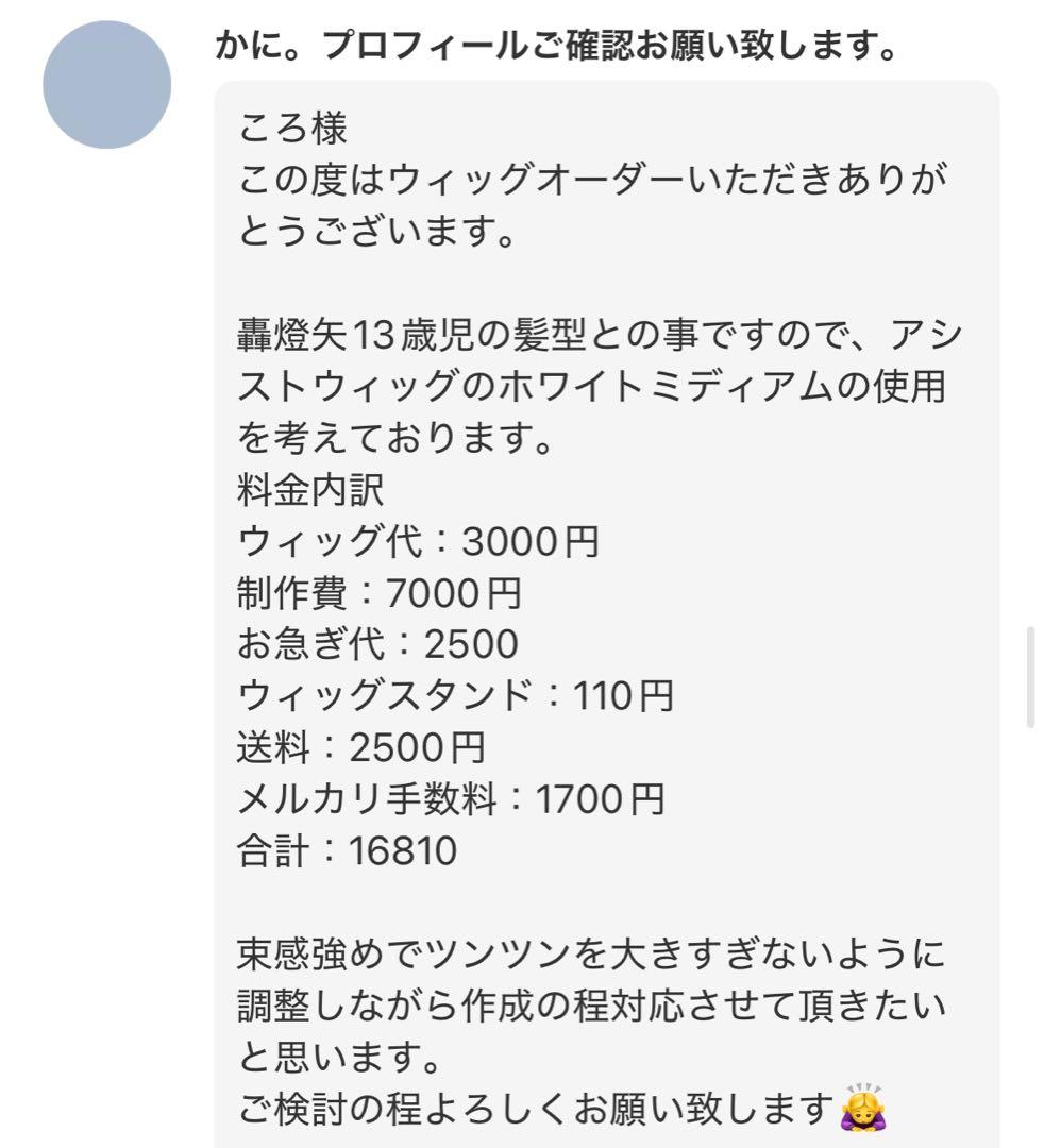 ころ様 ウィッグオーダー 2月20日 ウィッグホワイトシルバー