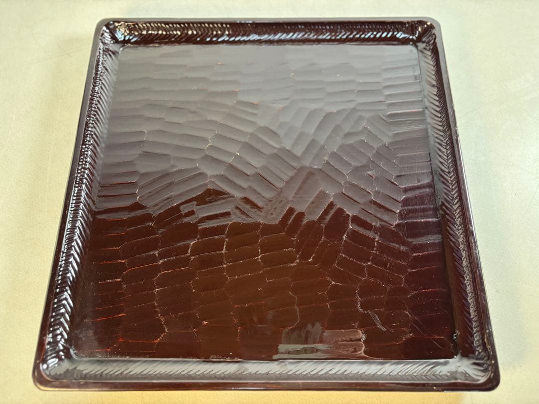 アンティーク　讃岐彫　古い松材のくり貫き角盆(四方盆)5枚セット　②