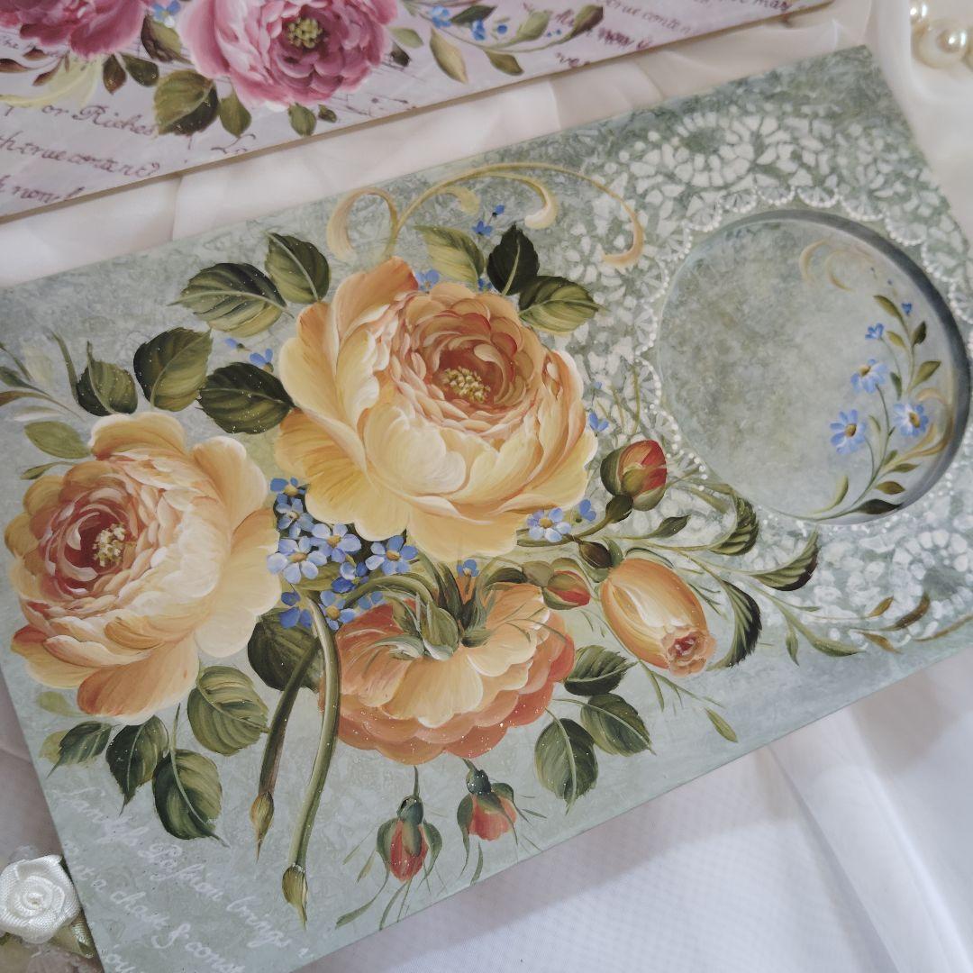 キティママ様♥トールペイント薔薇コースタートレイ2点