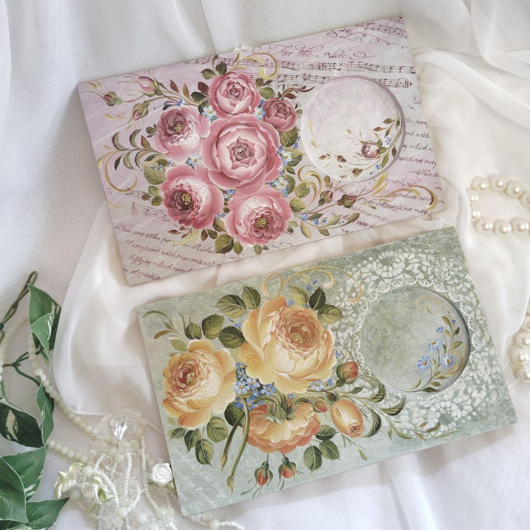 キティママ様♥トールペイント薔薇コースタートレイ2点