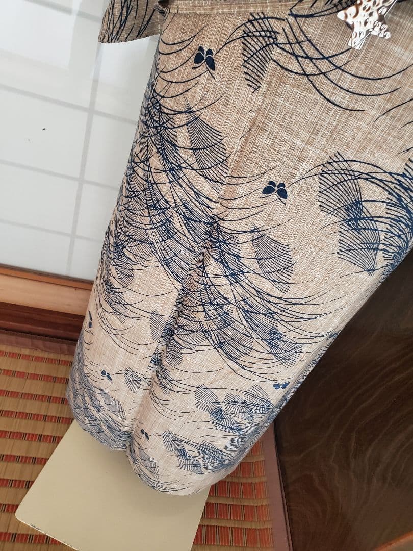 【麗しのふだんキモノ＊】奥州小紋風の浴衣　ベージュ×青　スモールサイズ　綿