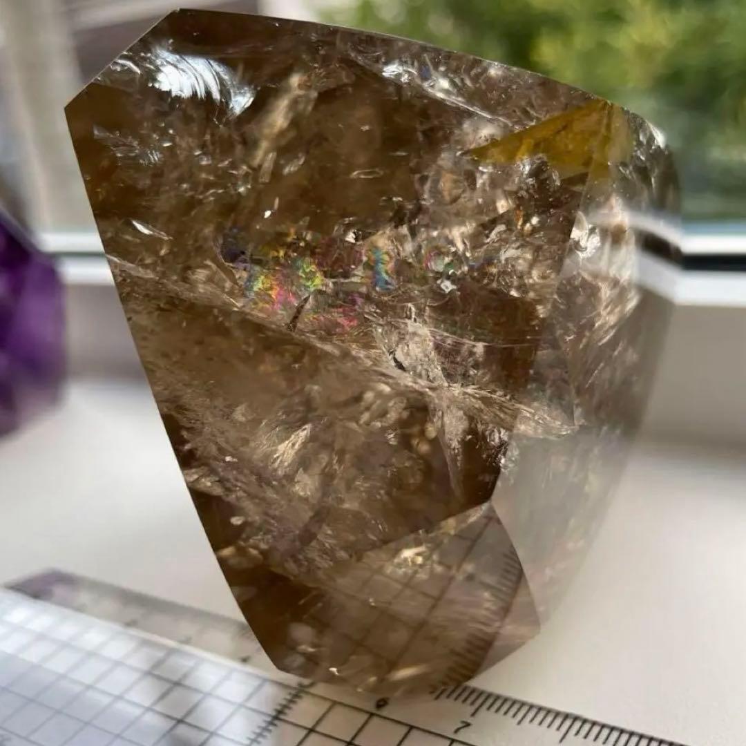 スモーキークォーツ　虹　フリーフォーム　天然石　煙水晶　レインボースモーキー