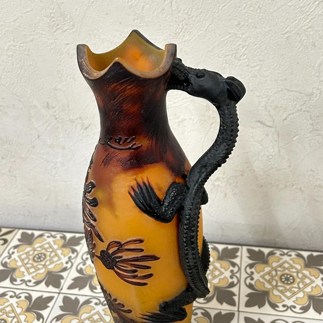 エミール　ガレ風　花瓶　被せガラス　蜥蜴紋　　 高さ30ｃｍ