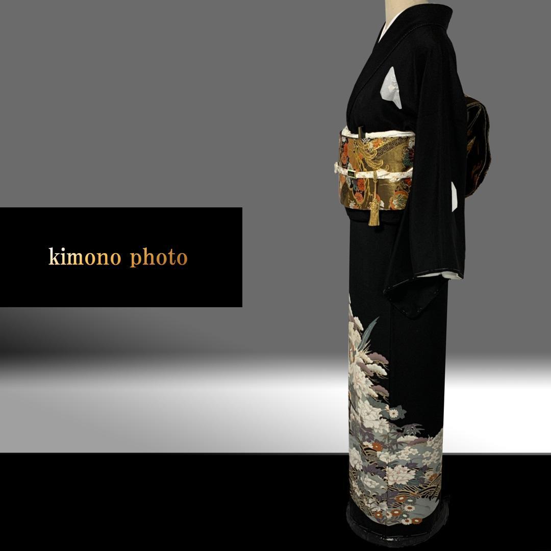 正絹【新品、未使用】６点フルセット【トールサイズ】極上逸品金彩手描き友禅 黒留袖