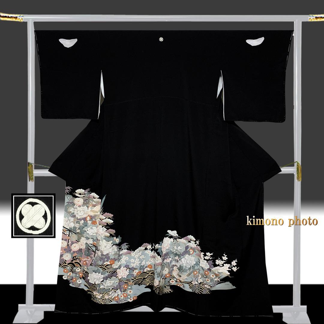 正絹【新品、未使用】６点フルセット【トールサイズ】極上逸品金彩手描き友禅 黒留袖