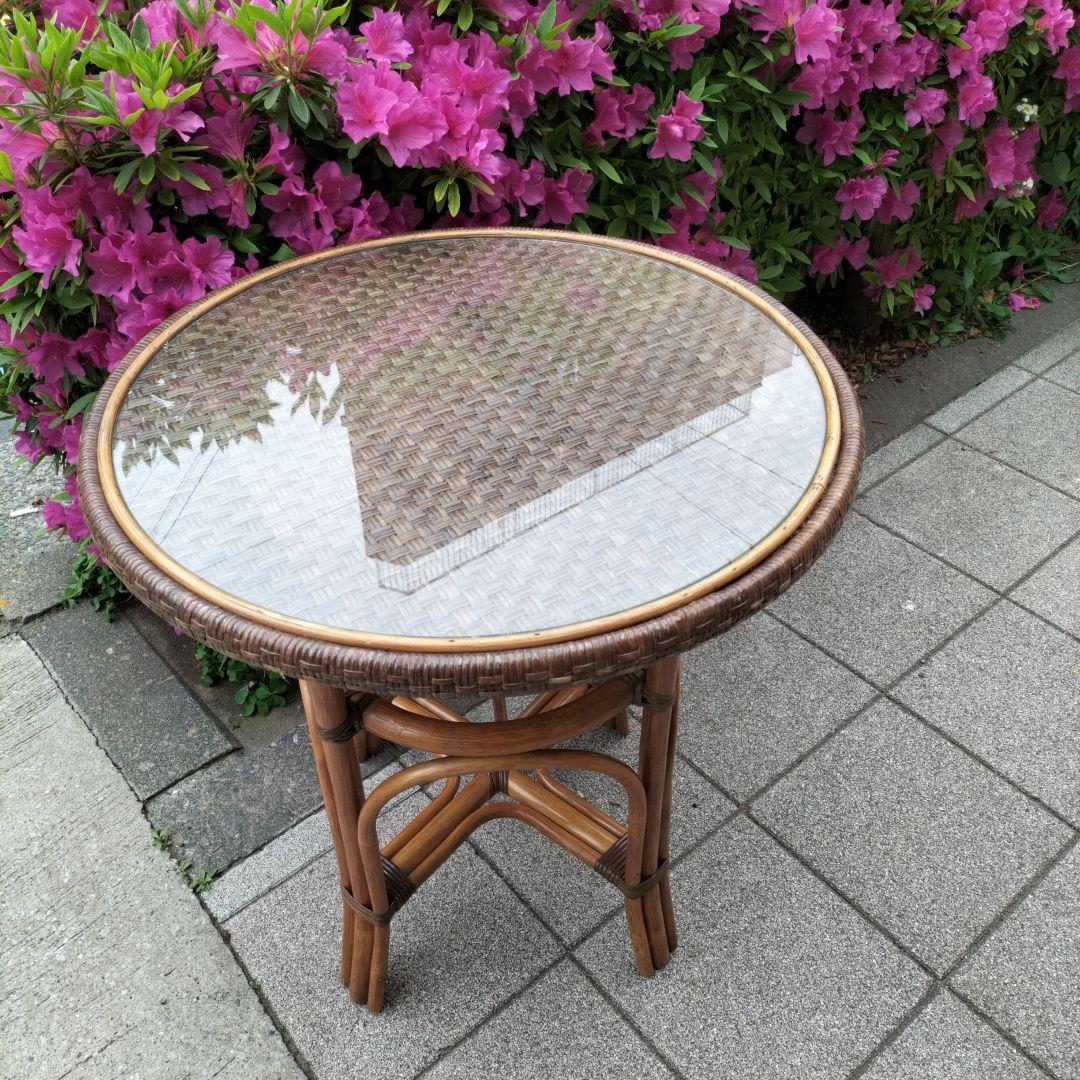 kazama/カザマ/ラタン/籐家具/テーブル/丸テーブル/ガラステーブル