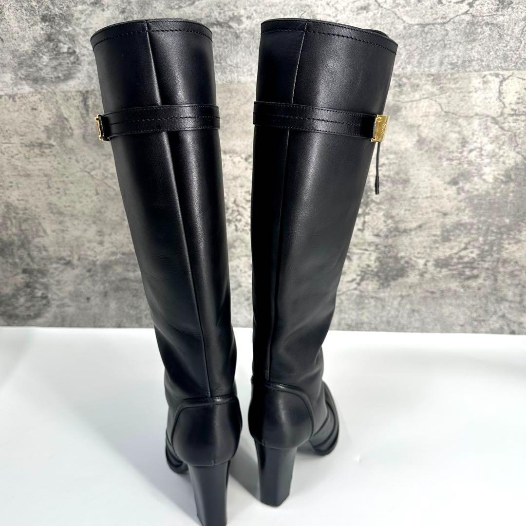 美品★ルイヴィトン ロングブーツ レザー　LVゴールド金具 ロゴ 22.5cm