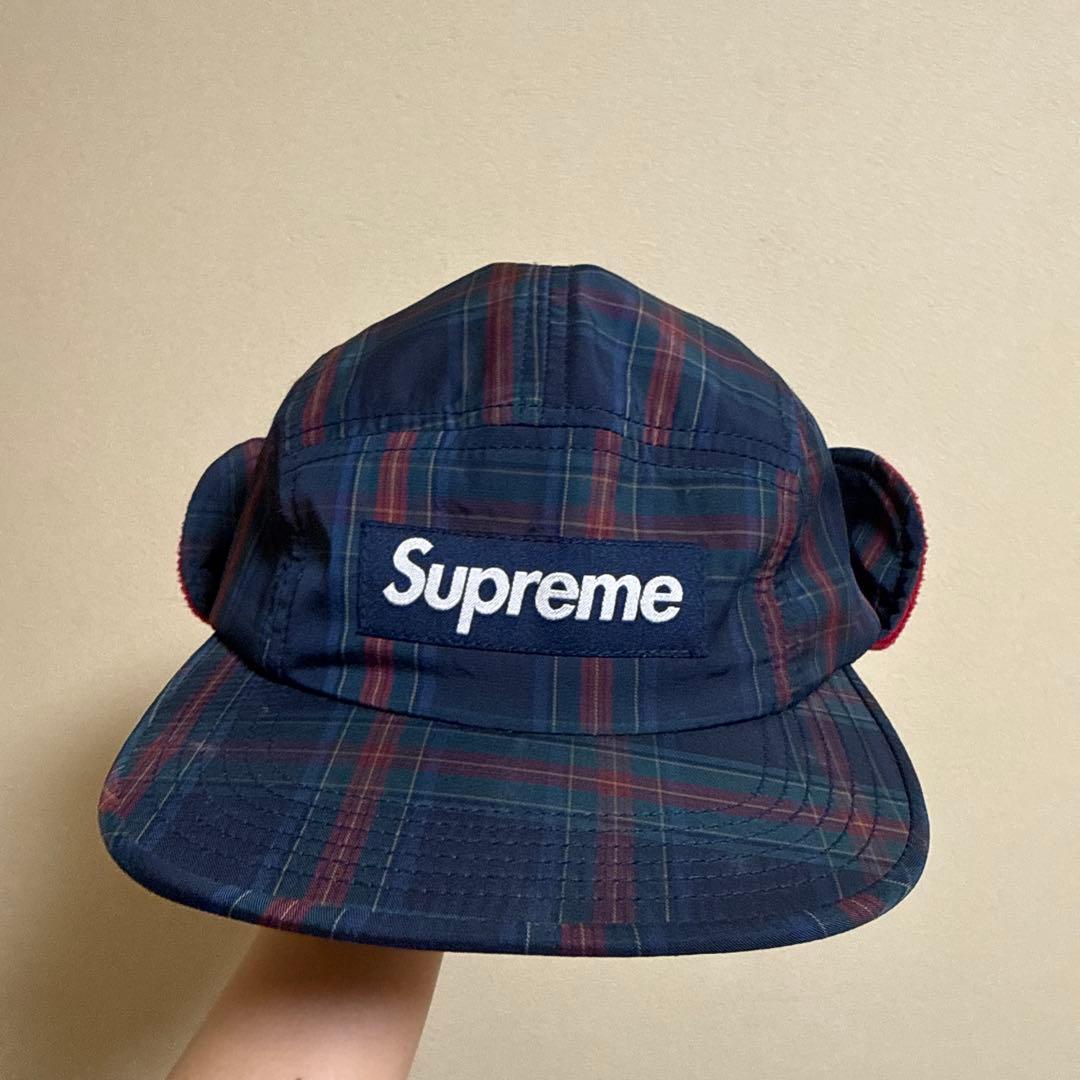 no.3 Supreme チェック柄 耳当て付きキャップ