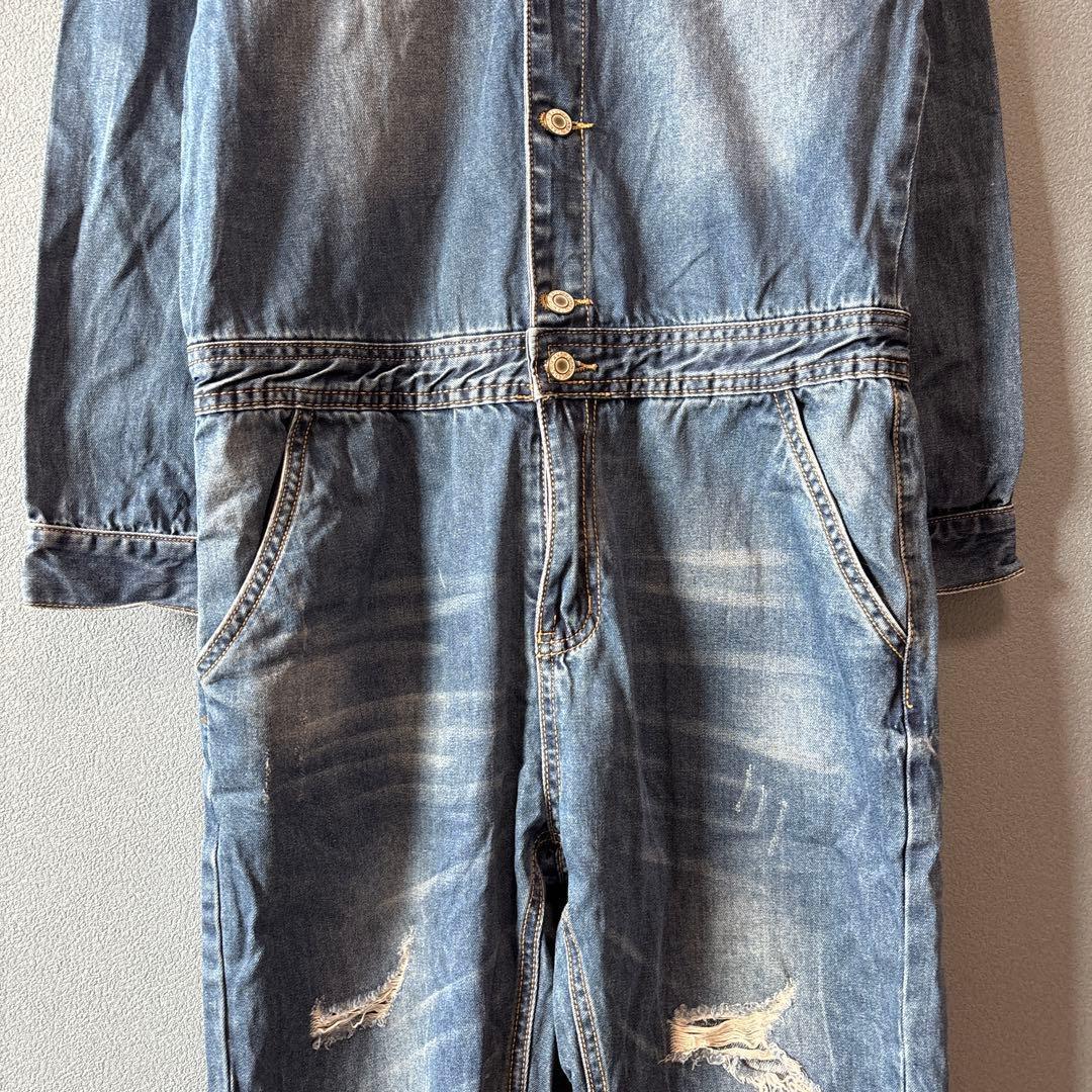 JEAN SEN［L］大人カジュアル◎こなれ感◎ダメージ加工デニムオーバーオール